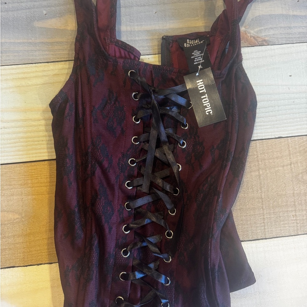 Hot Topic Burgundy Lace-Up Camisole